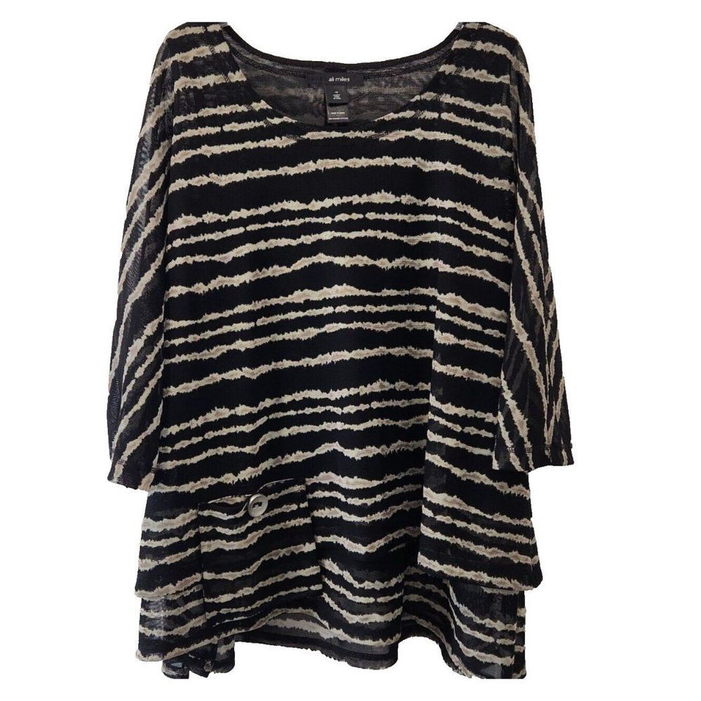 Ali Miles Tunic XL Top Womens 1X Loose Fit 2 Layers Artsy Unique Casual-Chic